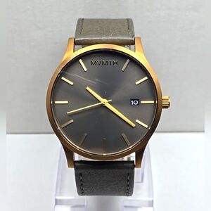 Mvmt Classic Rose Gold Date Watch Gray Leather Band New Battery Minimalist -Read